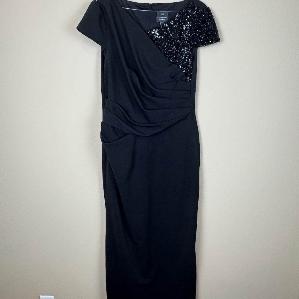 Adrianna Papell Black Full-length Dress with Sequin Bodice